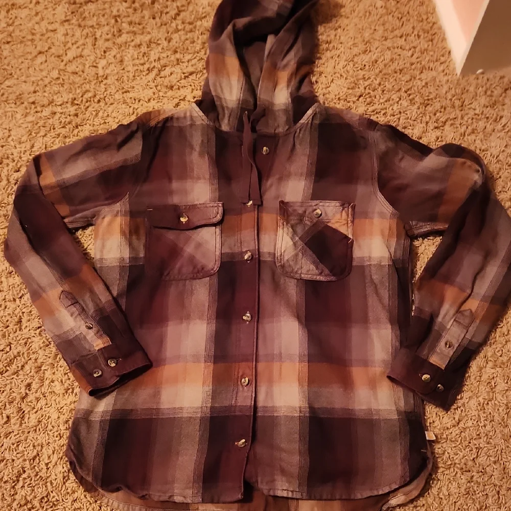Carhartt Plaid Shirt with Hood - Purple and Brown Womans Size 8/10 - Picture 1 of 6
